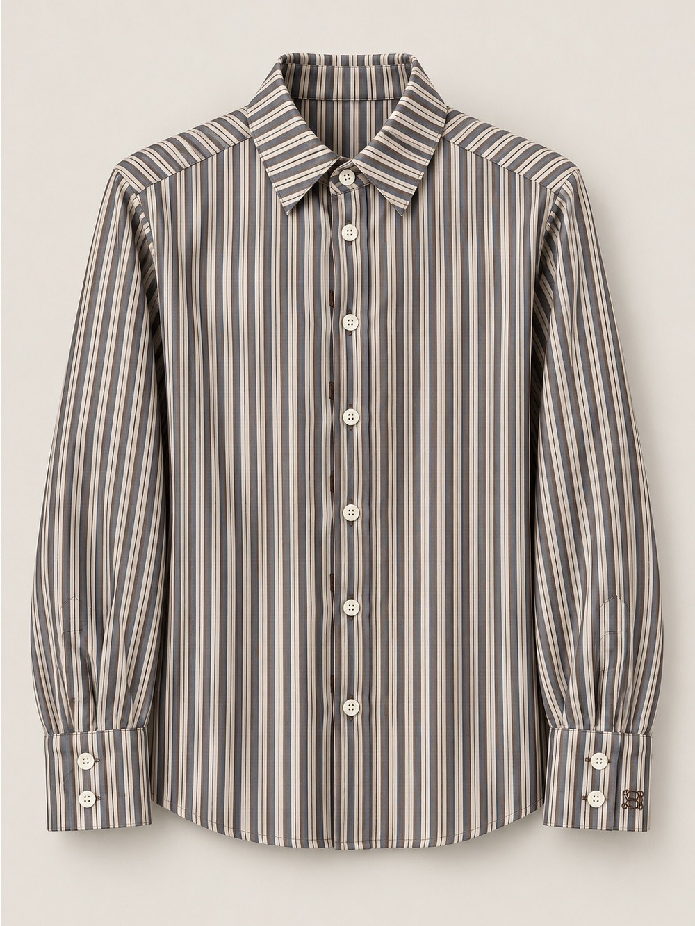 Dé Rococo Open Collar Striped Cotton Poplin Shirt Blue Grey